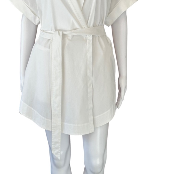 Lafayette148 White Top/Blouse/Tunic Short Sleeve Surplice Neck Wrap Front Large - Picture 7 of 16